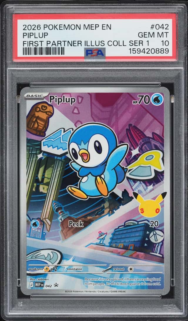 2026 Pokemon Mega Evolution Promo First Partner Illustration S1 Full Art Piplup #42 PSA 10 GEM