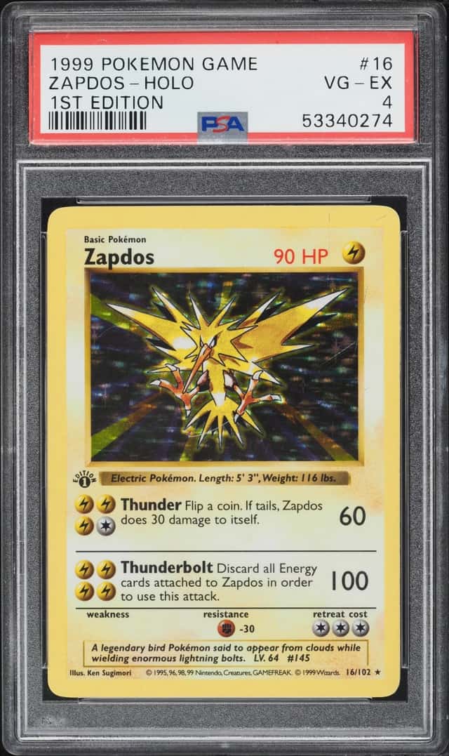 1999 Pokemon Base Set Shadowless 1st Edition Holo Zapdos #16 PSA 4 VGEX