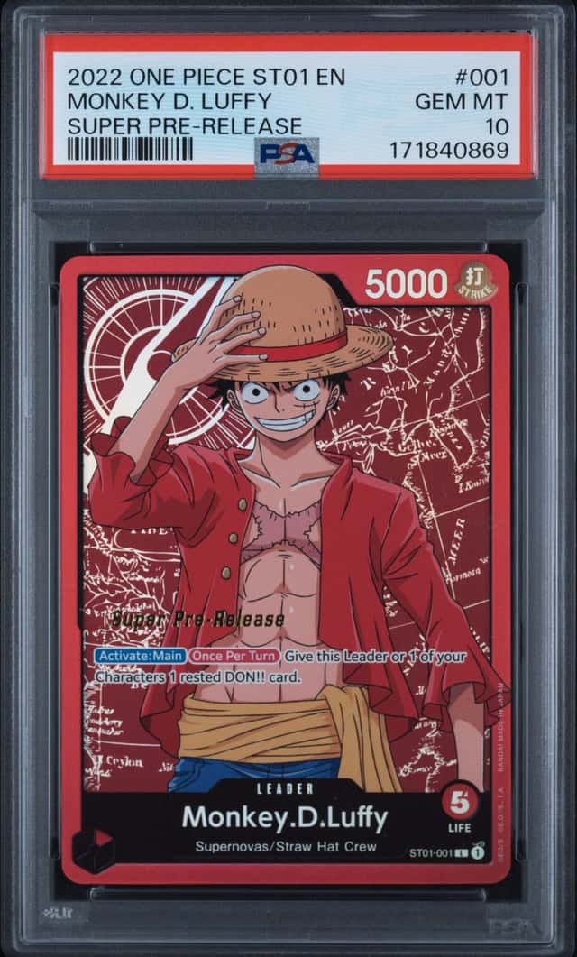 2022 One Piece ST01 EN Super Pre-Release #001 Monkey D Luffy PSA 10