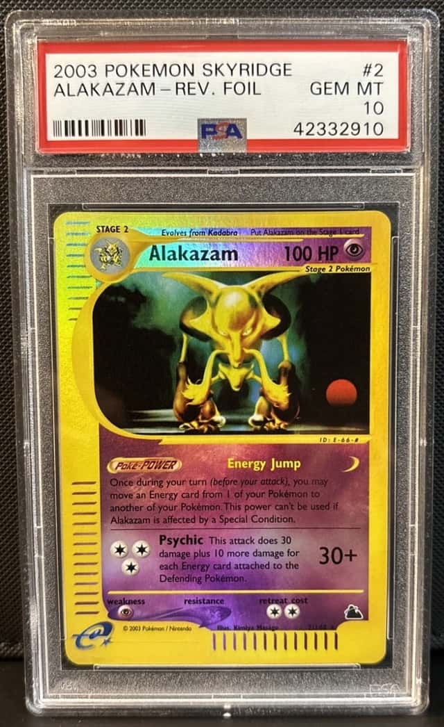2003 Pokémon Alakazam Skyridge 2/144 Reverse Foil PSA 10