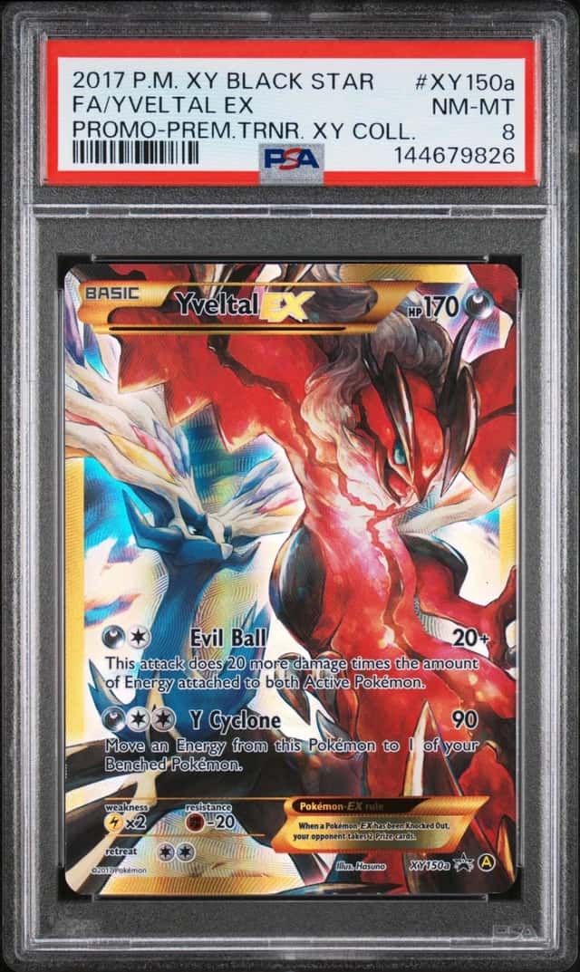 2017 POKEMON XY BLACK STAR PROMO #XY150A FULL ART/YVELTAL EX PSA 8