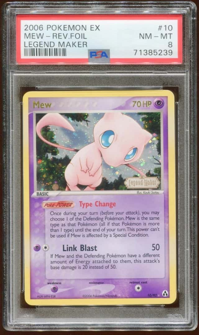 2006 POKEMON EX LEGEND MAKER MEW #10/92 REVERSE STAMPED HOLO FOIL PSA 8 E8
