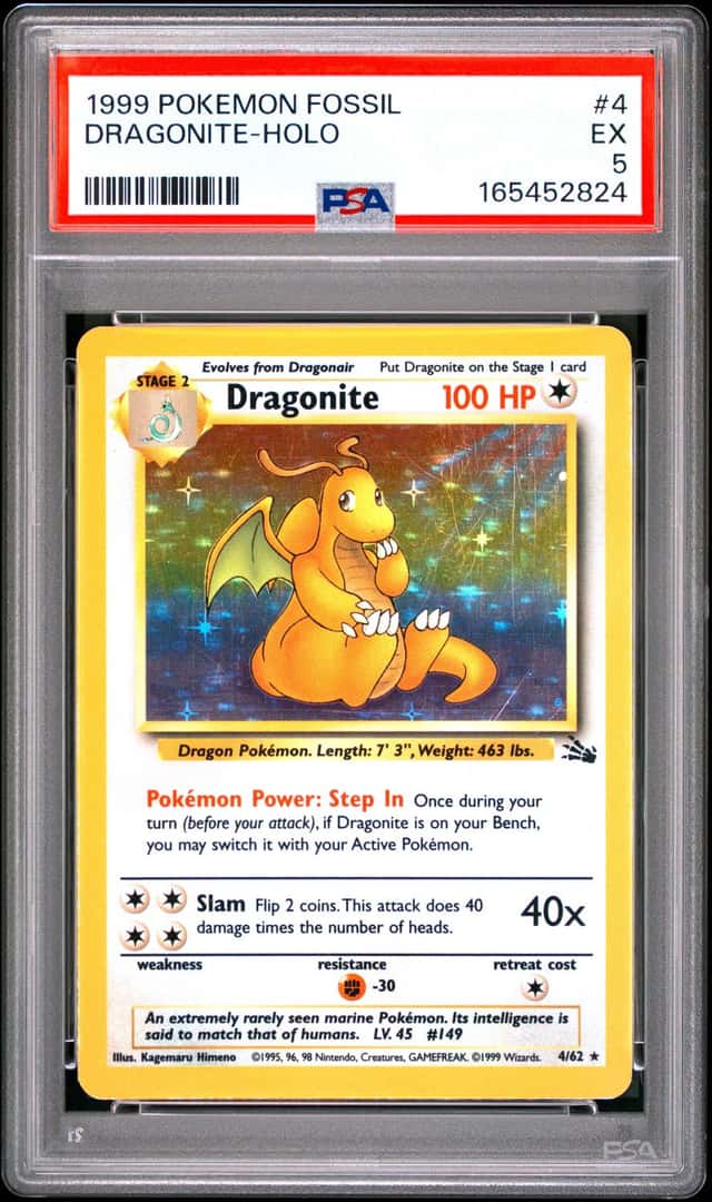 1999 POKEMON FOSSIL #4 DRAGONITE-HOLO PSA 5