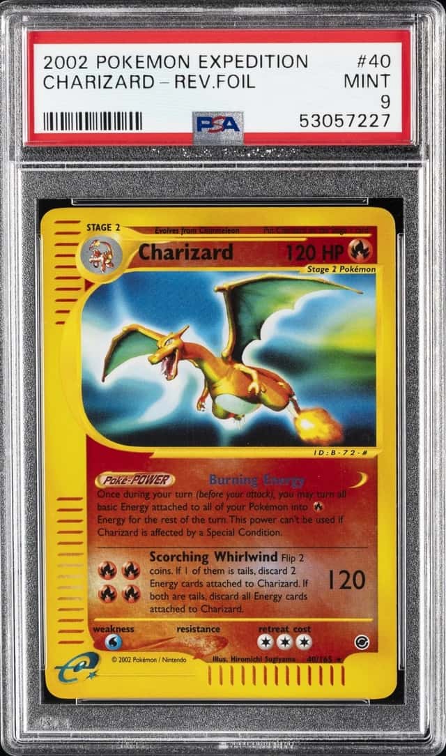 2002 POKEMON EXPEDITION #40 CHARIZARD-REVERSE FOIL PSA 9