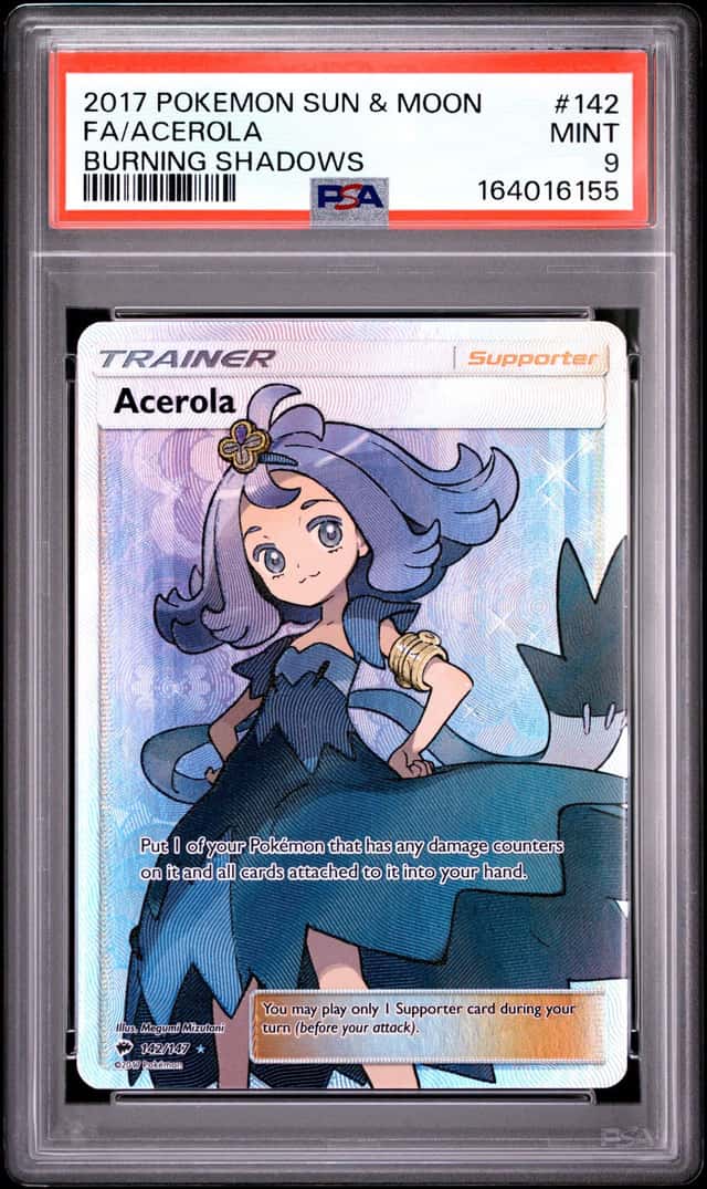 PSA 9 MINT Acerola 142/147 Sun & Moon Burning Shadows Full Art HOLO Pokemon Card