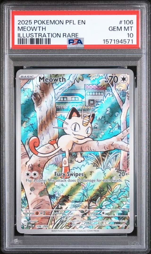 2025 POKEMON PFL EN-PHANTASMAL FLAMES ILLUSTRATION RARE #106 MEOWTH PSA 10