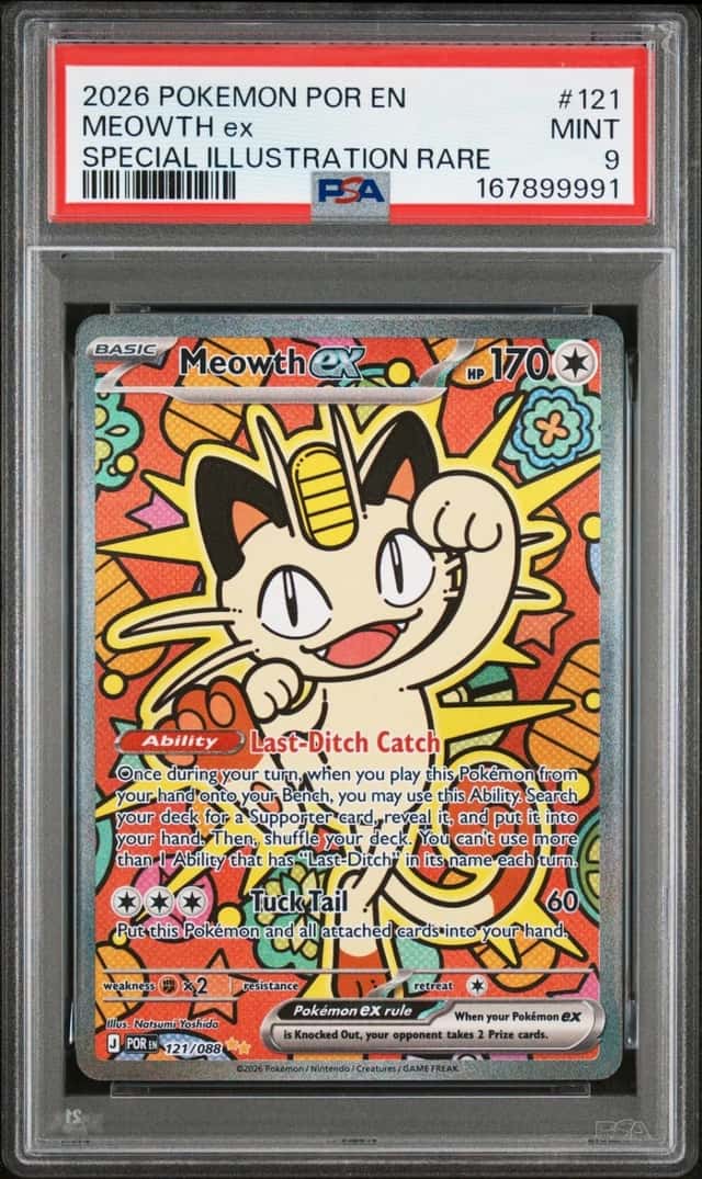 2026 POKEMON POR EN-PERFECT ORDER SPECIAL ILLUSTRATION RARE #121 MEOWTH EX PSA 9