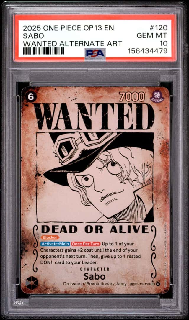 2025 ONE PIECE OP13-CARRYING ON HIS WILL WANTED ALTERNATE ART #120 SABO PSA 10