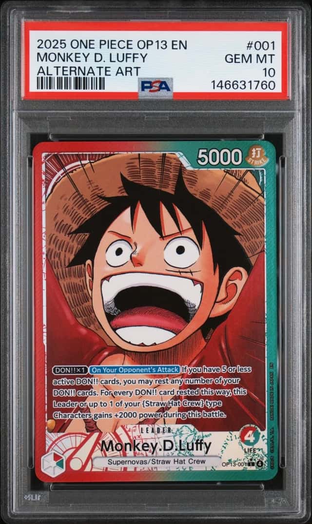 2025 ONE PIECE OP13-CARRYING ON HIS WILL ALTERNATE ART MONKEY D. LUFFY PSA 10