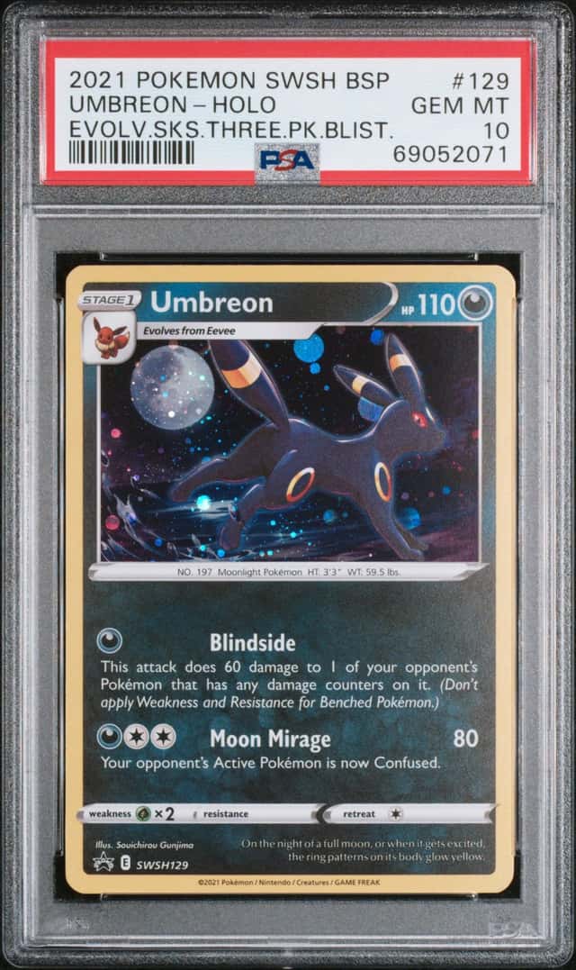 2021 Pokemon Sword and Shield Black Star Promo Evolving Skies Three Pack Blisters Holo Umbreon #129