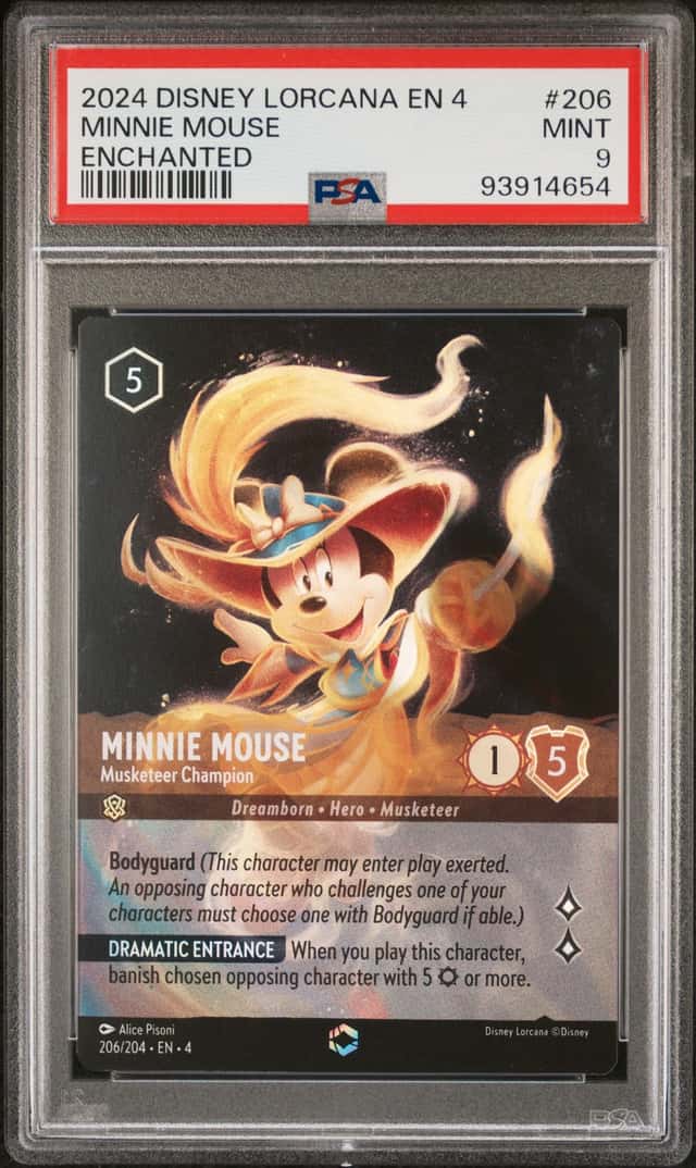 2024 Disney Lorcana Ursula's Return Enchanted Minnie Mouse Musketeer Champion #206 PSA 9 MINT