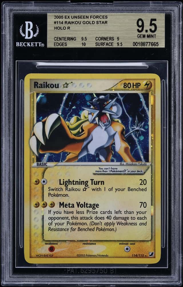 2005 Pokemon EX Unseen Forces Holo Raikou Gold Star #114 BGS 9.5 GEM MINT