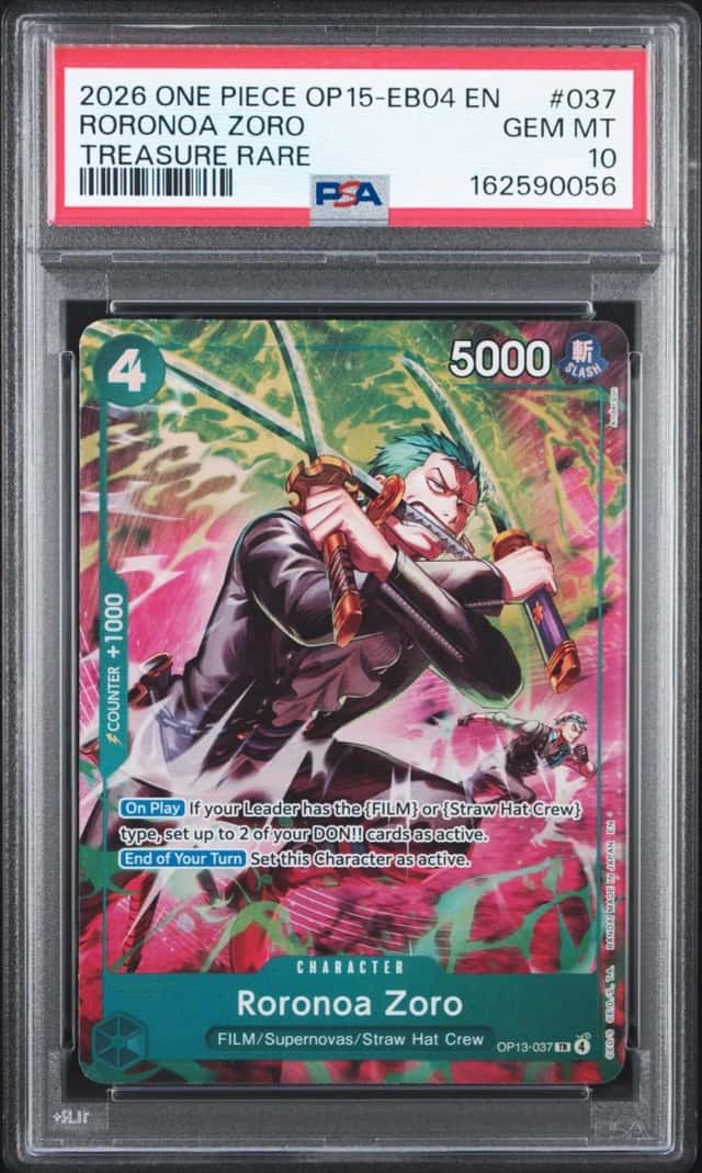 2026 ONE PIECE OP15-EB04-ADVENTURE ON KAMI'S ISLAND #037 RORONOA ZORO PSA 10