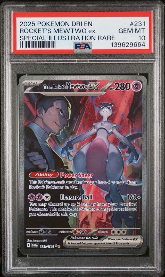 2025 POKEMON DRI SPECIAL ILLUSTRATION RARE #231 TEAM ROCKET'S MEWTWO EX PSA 10