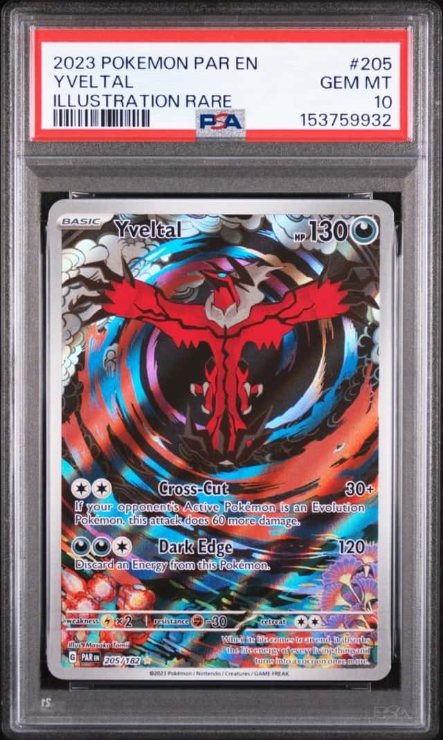 2023 POKEMON PAR EN-PARADOX RIFT ILLUSTRATION RARE #205 YVELTAL PSA 10