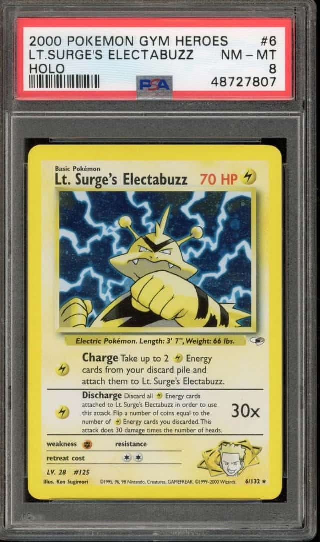 Pokemon Lt. Surge's Electabuzz Gym Heroes Unlimited 6/132 Holo PSA 8