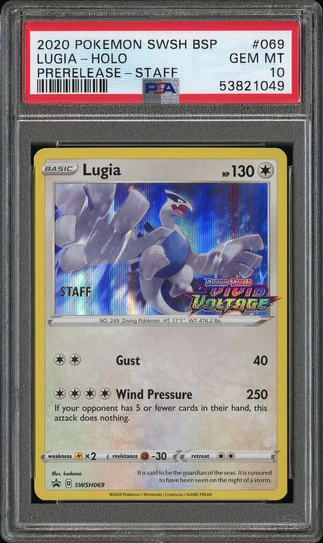 2020 POKEMON SWSH BLACK STAR PROMO PRERELEASE-STAFF #069 LUGIA-HOLO PSA 10