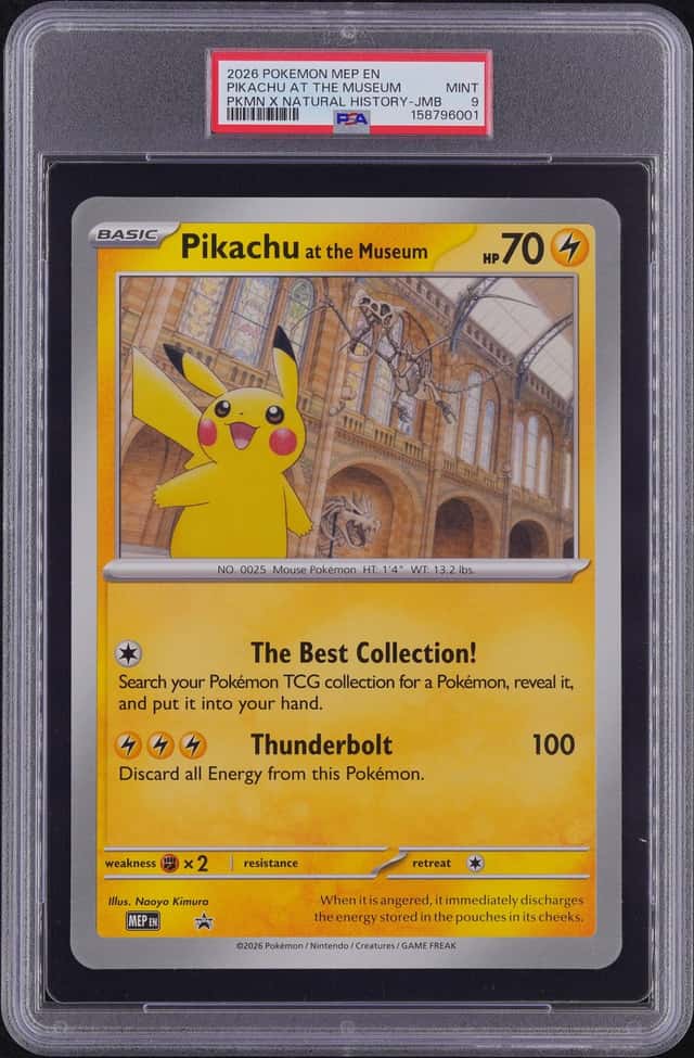 2026 POKEMON MEP EN-ME BLACK STAR JUMBO PROMO PIKACHU AT THE MUSEUM PSA 9