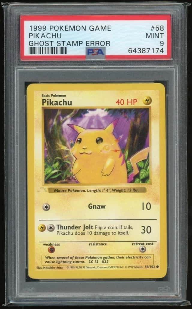 1999 Pokémon Pikachu Ghost Stamp Error Shadowless #58 PSA 9