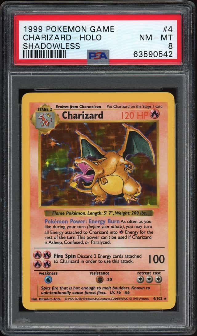 1999 Pokémon TCG Charizard 4/102 Base Set Shadowless Holo English PSA 8