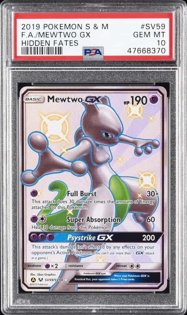 2019 POKEMON SUN & MOON HIDDEN FATES #SV59 FULL ART/MEWTWO GX PSA 10