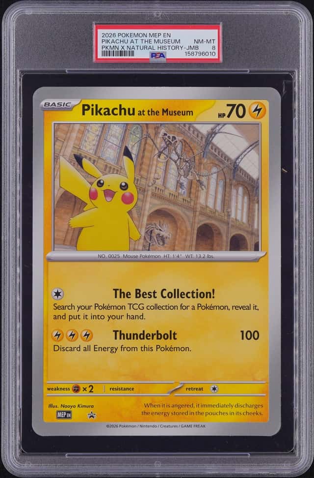 2026 POKEMON MEP EN-ME BLACK STAR JUMBO PROMO PIKACHU AT THE MUSEUM PSA 8