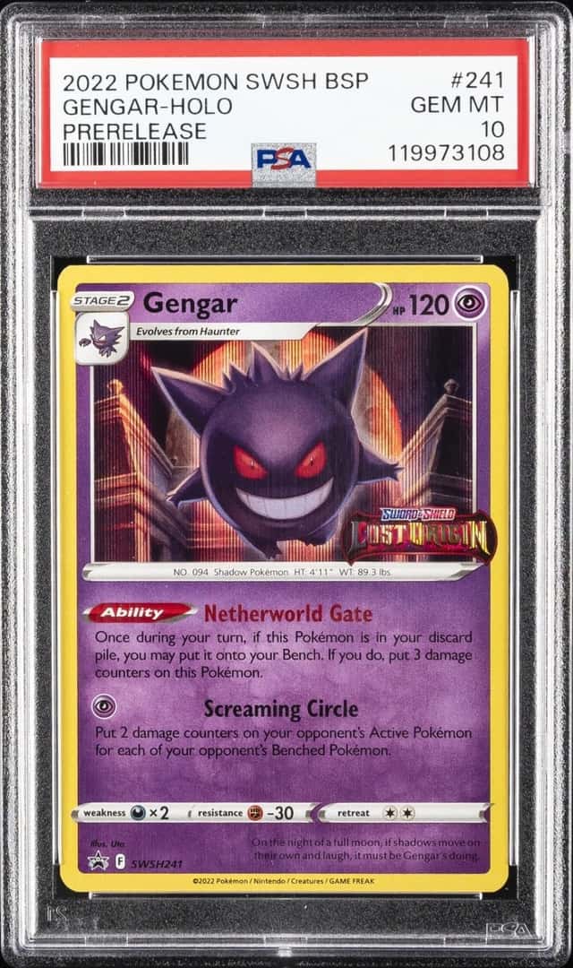 2022 POKEMON SWSH BLACK STAR PROMO PRERELEASE #241 GENGAR-HOLO PSA 10