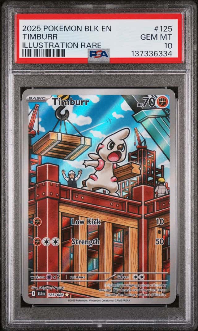 2025 Pokemon BLK EN #125 Timburr Illustration Rare PSA 10 GEM MINT