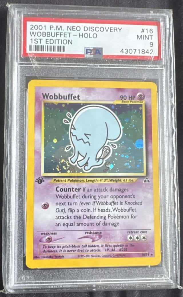 2001 POKEMON NEO DISCOVERY 1ST EDITION #16 WOBBUFFET-HOLO PSA 9