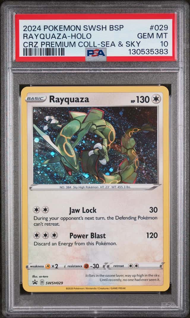 2024 Pokemon SWSH BSP Crz Premium Sea & Sky #029 Rayquaza - Holo PSA 10