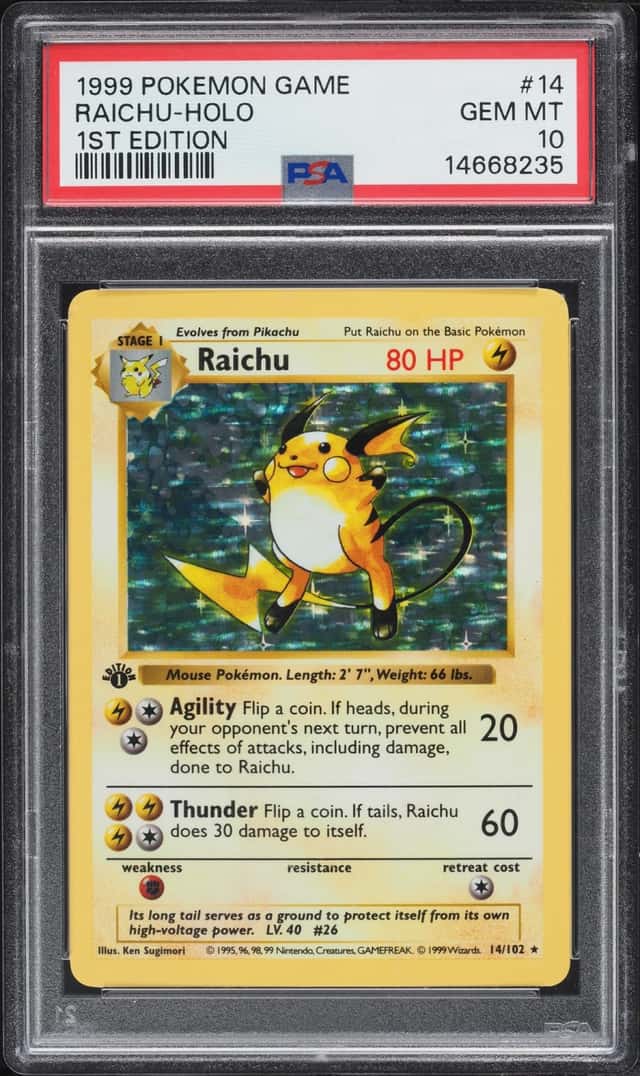 1999 Pokemon Base Set Shadowless 1st Edition Holo Raichu #14 PSA 10 GEM MINT