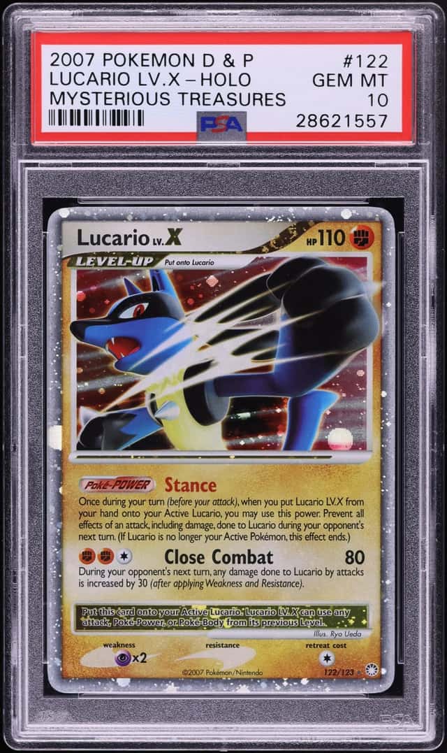 2007 Pokemon Diamond & Pearl Mysterious Treasures Holo Lucario LV.X #122 PSA 10 GEM MINT