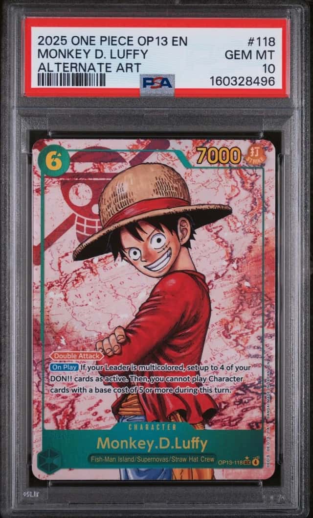 2025 ONE PIECE OP13-CARRYING ON HIS WILL ALTERNATE ART MONKEY D. LUFFY PSA 10
