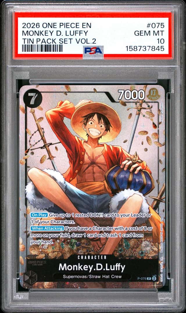 2026 ONE PIECE PROMOS TIN PACK SET VOL.2 #075 MONKEY D. LUFFY PSA 10