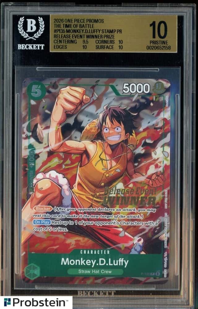 2026 One Piece EN P-135 Monkey D Luffy Pre-Release Winner Event Promo BGS 10