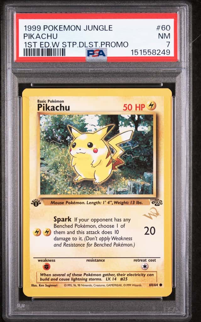 1999 POKEMON JUNGLE 1ST EDITION W STAMP DUELIST PROMO #60 PIKACHU PSA 7