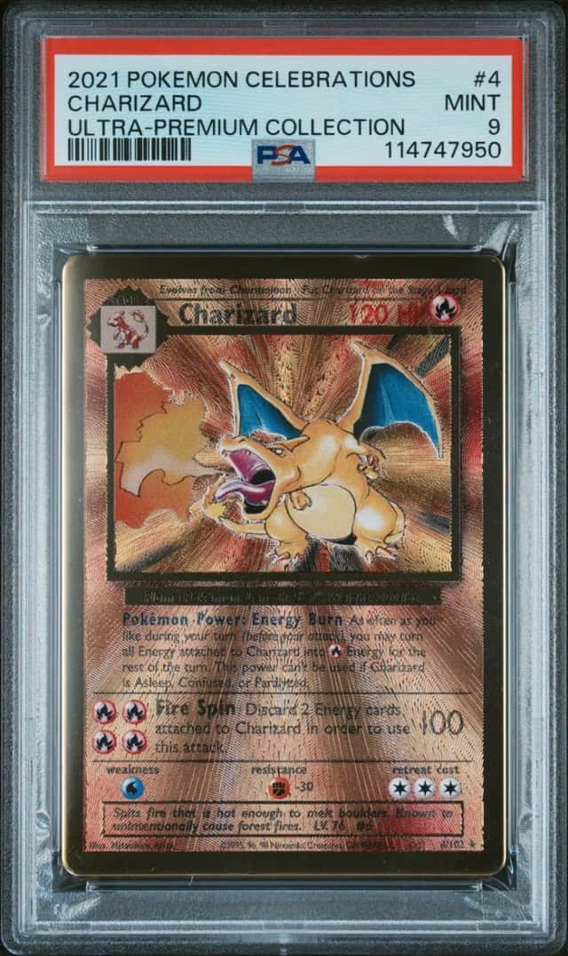 Pokemon Charizard Celebrations Ultra-Premium Coll. Gold Metal Promo 4/102 PSA 9