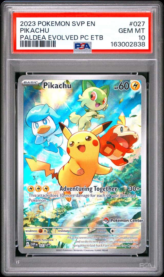2023 POKEMON PALDEA EVOLVED POKEMON CENTER ETB PROMO #027 PIKACHU PSA 10