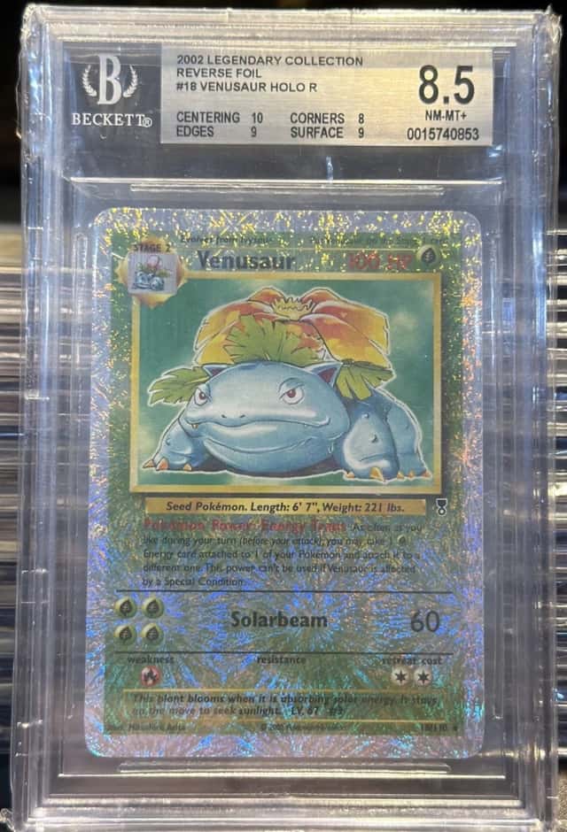 2002 Pokémon Legendary Collection. Venusaur Reverse Holo Foil #18 BGS 8.5 NM-MT+