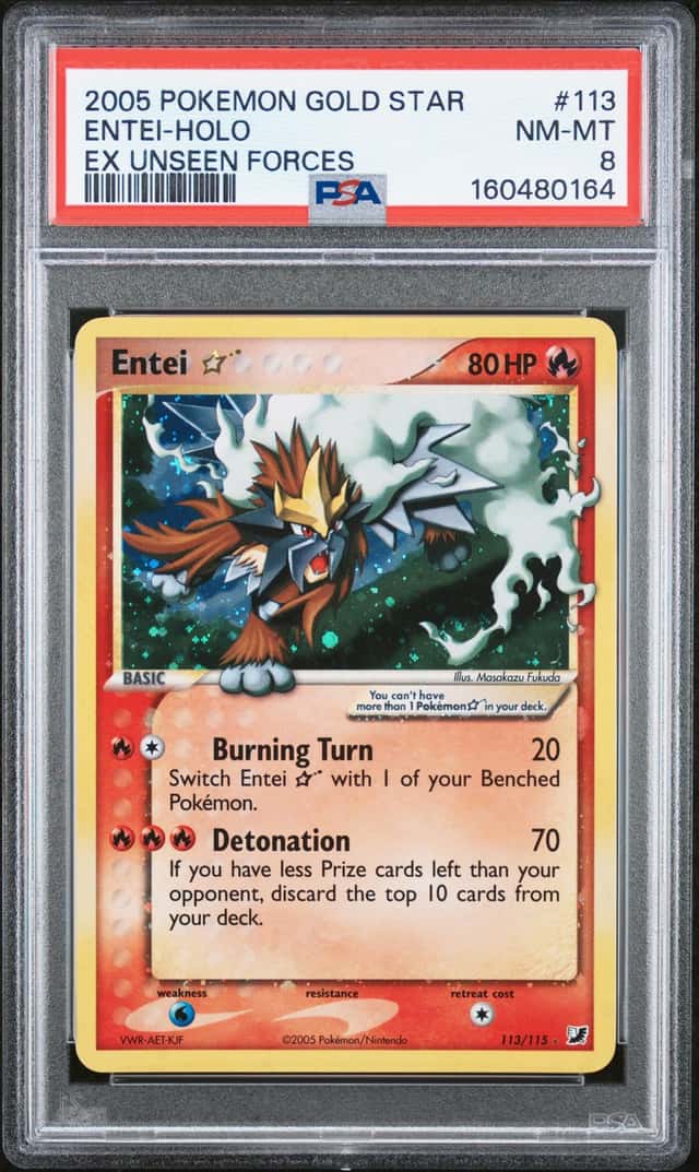 2005 Pokemon Ex Unseen Forces #113 Entei Gold Star Holo R PSA 8 NM-MT