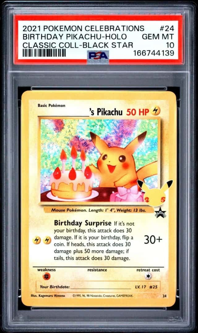  POKEMON BIRTHDAY PIKACHU-HOLO 2021 CELEB CLASS COL-BLACK STAR #24 PSA 10