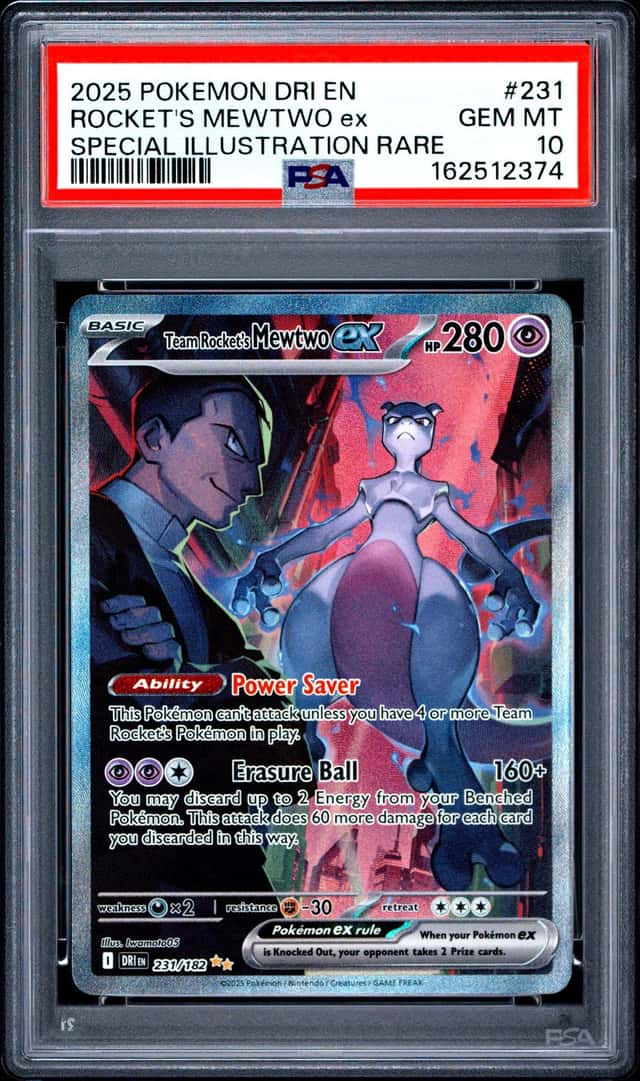 2025 Pokemon DRI EN Special Illustration Rare #231 Rocket's Mewtwo ex PSA 10