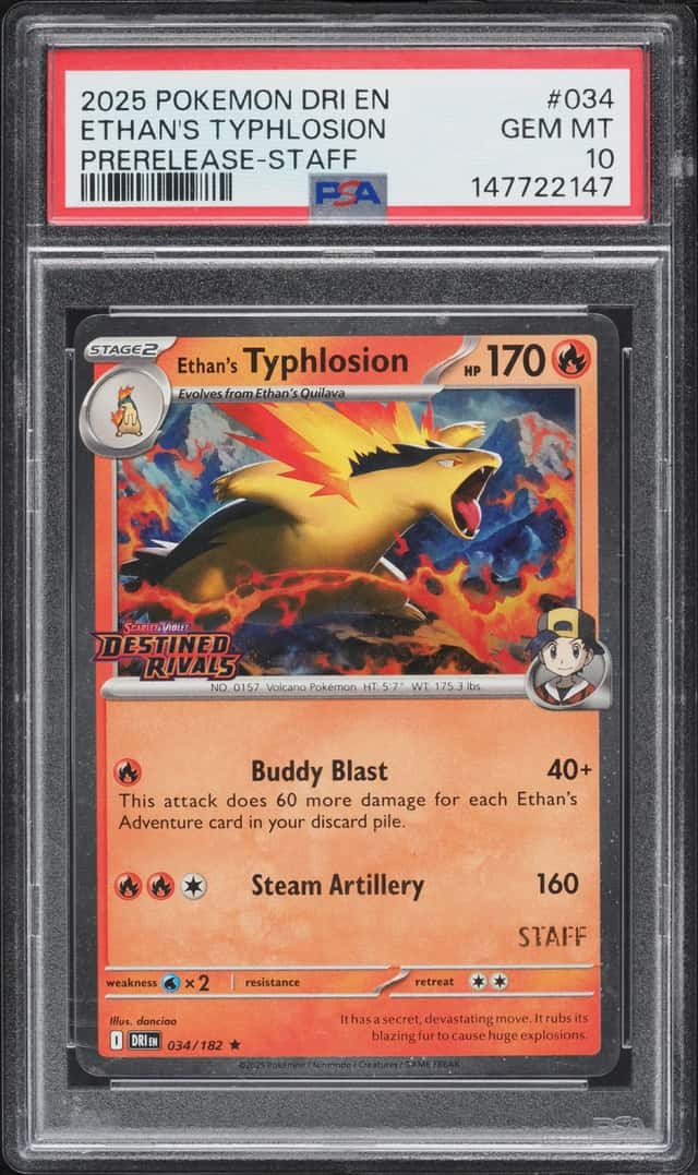 2025 Pokemon SV Destined Rivals Prerelease Staff Ethan's Typhlosion #34 PSA 10 GEM MINT