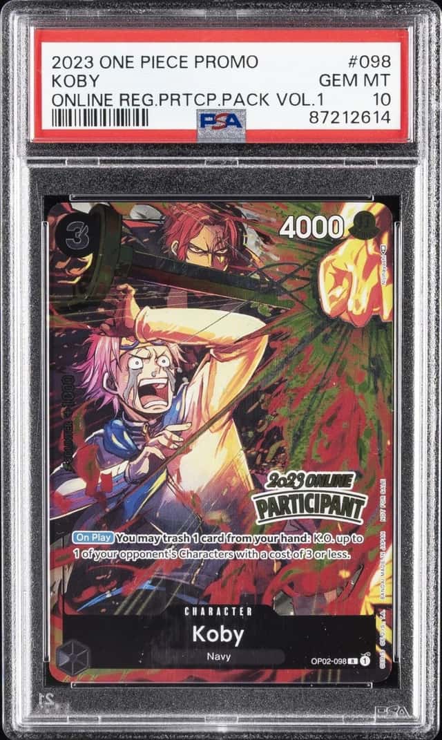 2023 ONE PIECE PROMOS ONLINE REGIONAL PARTICIPATION PACK VOL.1 #098 KOBY PSA 10