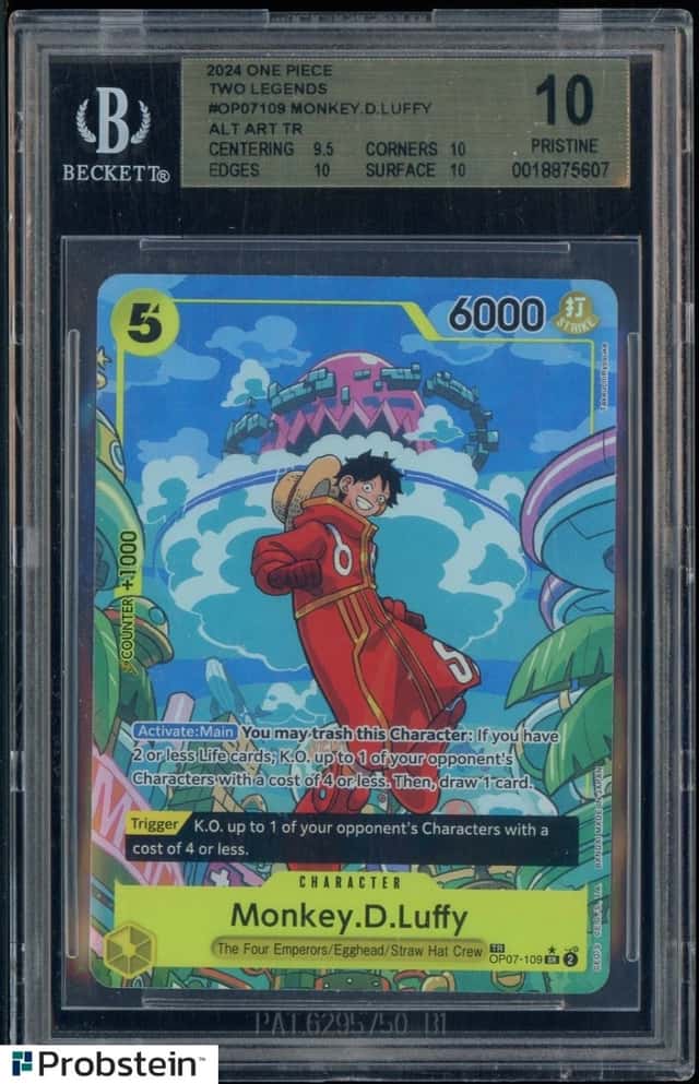 2024 One Piece English OP07 Monkey D Luffy Treasure Rare Alt Art BGS 10 PRISTINE