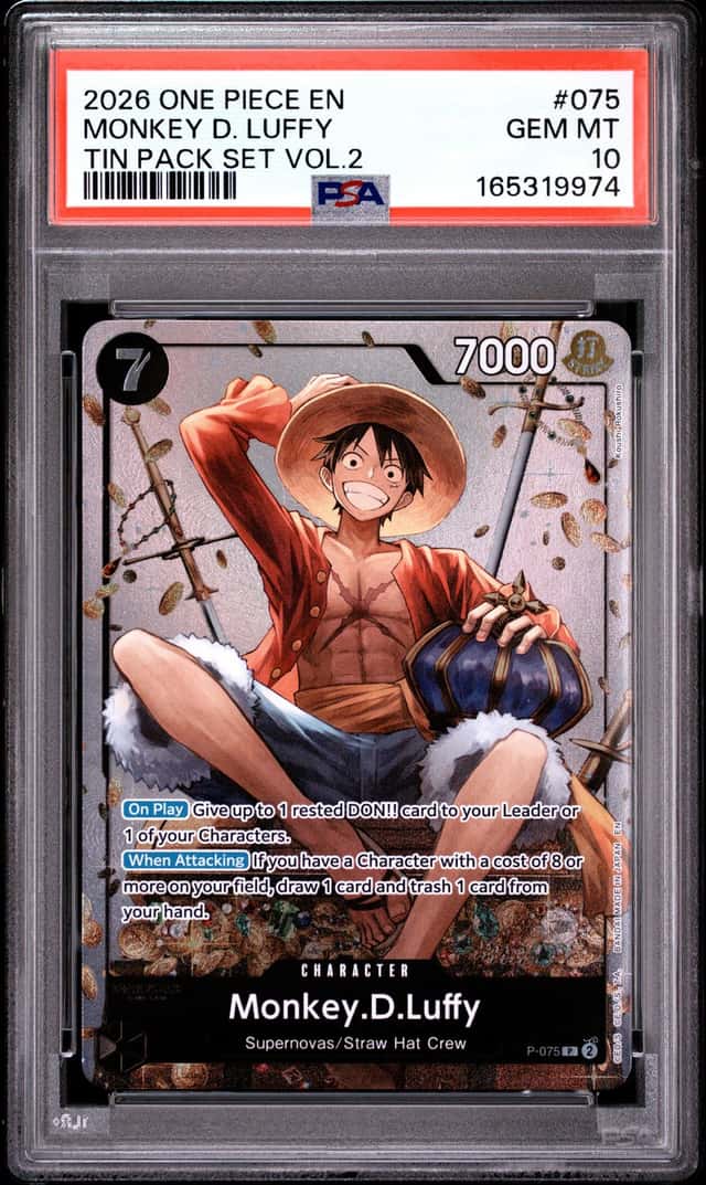 2026 ONE PIECE PROMOS TIN PACK SET VOL.2 #075 MONKEY D. LUFFY PSA 10