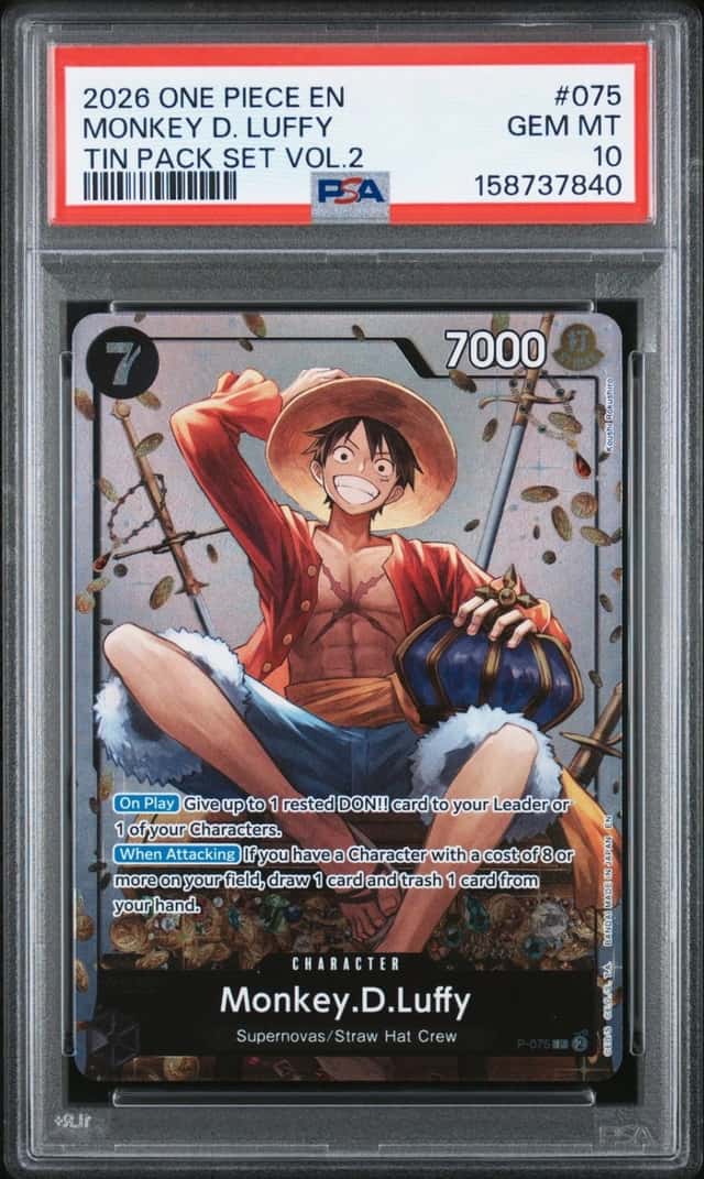2026 ONE PIECE PROMOS TIN PACK SET VOL.2 #075 MONKEY D. LUFFY PSA 10