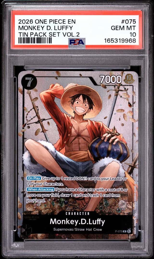 2026 ONE PIECE PROMOS TIN PACK SET VOL.2 #075 MONKEY D. LUFFY PSA 10