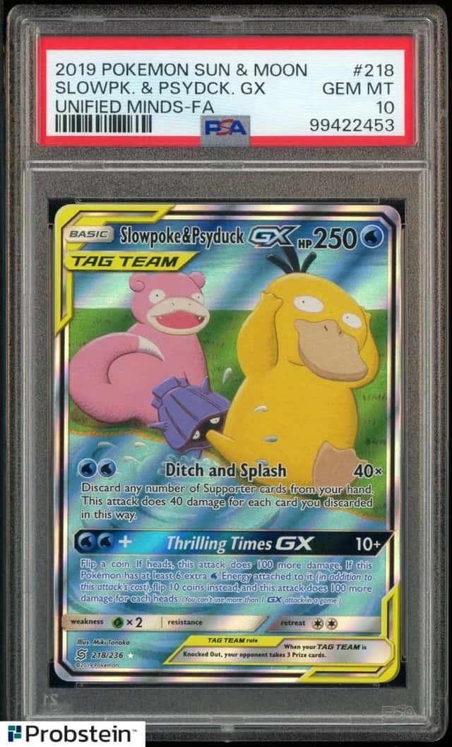 2019 Pokemon SM Unified Minds #218 Slowpoke & Psyduck Gx FA PSA 10 GEM MINT