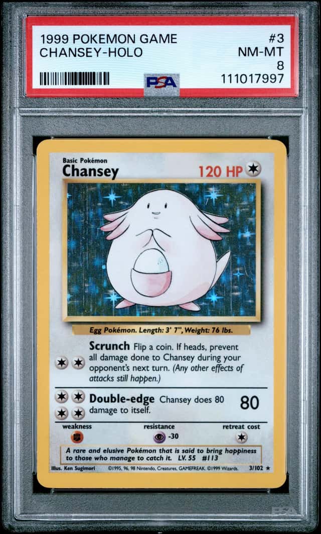 1999 POKEMON BASE SET UNLIMITED #3 CHANSEY-HOLO PSA 8